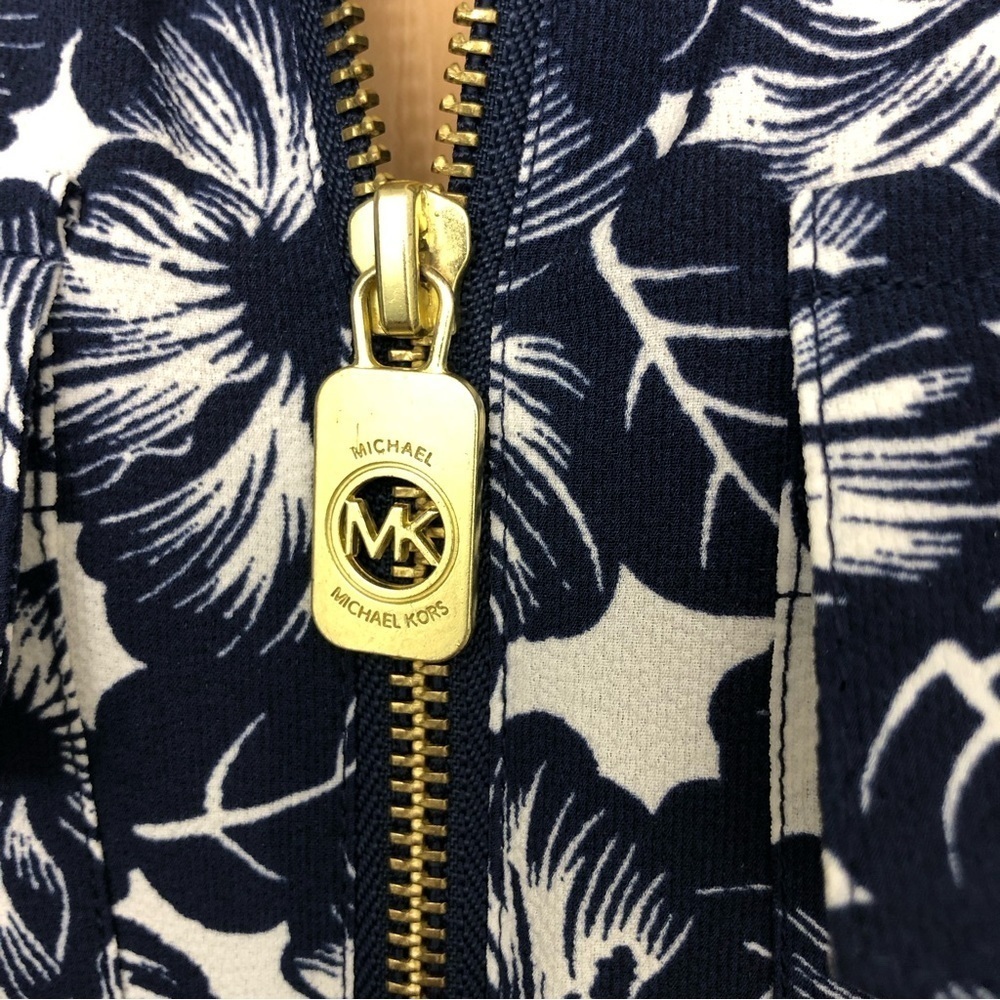 MICHAEL KORS Long Roll-tab Sleeve Floral Blue Hibiscus Tunic Top Blouse Size L - Picture 5 of 14